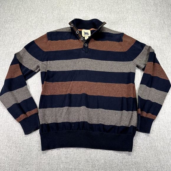 Refectory Sweater Mens Medium‎ 1/4 Button Multicolor Striped Pullover - Picture 1 of 9